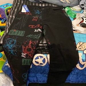 Black jeans & blue ripped jeans